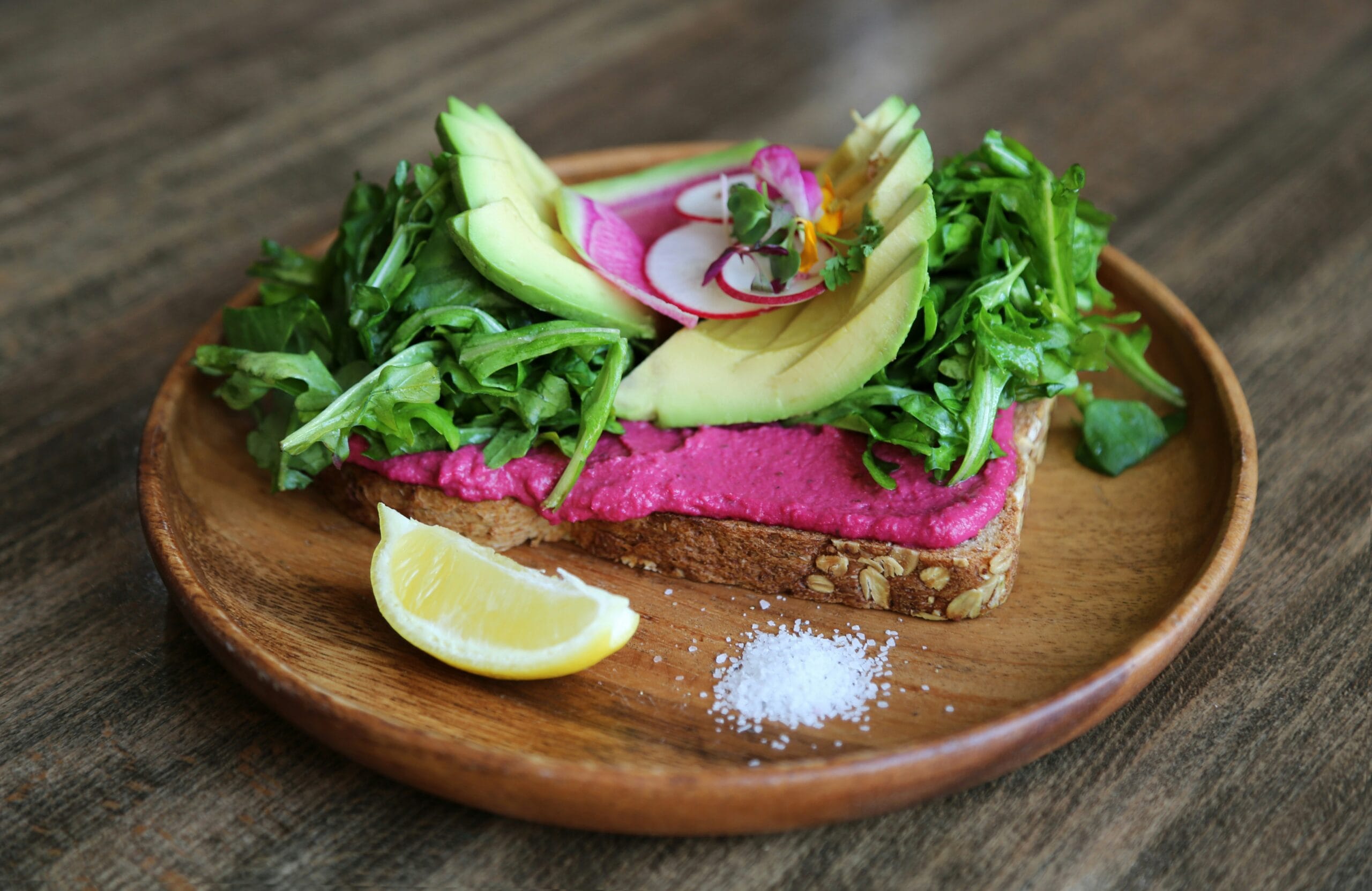 Vibrant Avocado and Beet Hummus Toast