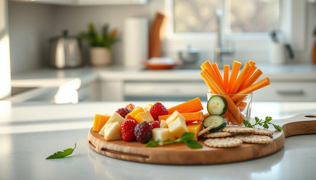 Healthy toddler snacks featuring a variety of fresh veggies and fruits for a nutritious diet.